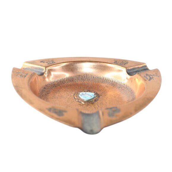 Vintage Handcrafted Copper Azure Seas Ashtray Embossed Edges Made South Africa - Picture 2 of 10